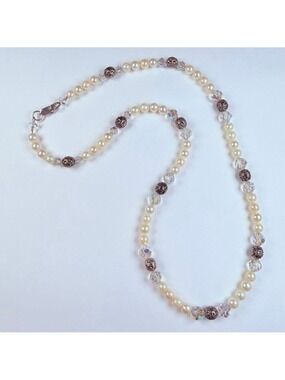 Deb Guyot Natural Pearl Crystal & Sterling Silver 925 Strand Vintage Necklace